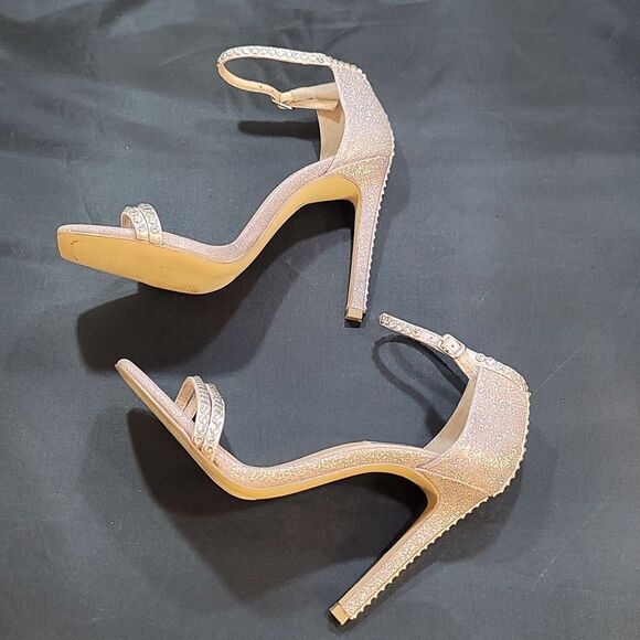 STEVE MADDEN WOMEN'S PINK GLITTER ANKLE STRAP RHINESTONE SQUARE TOE SANDAL - Picture 13 of 16